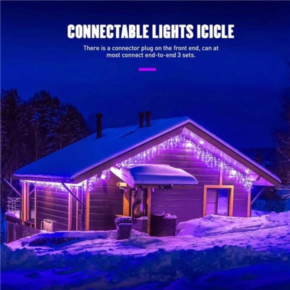 33.8 FT 400 LED Purple Icicle Lights Outdoor Waterproof, 8...